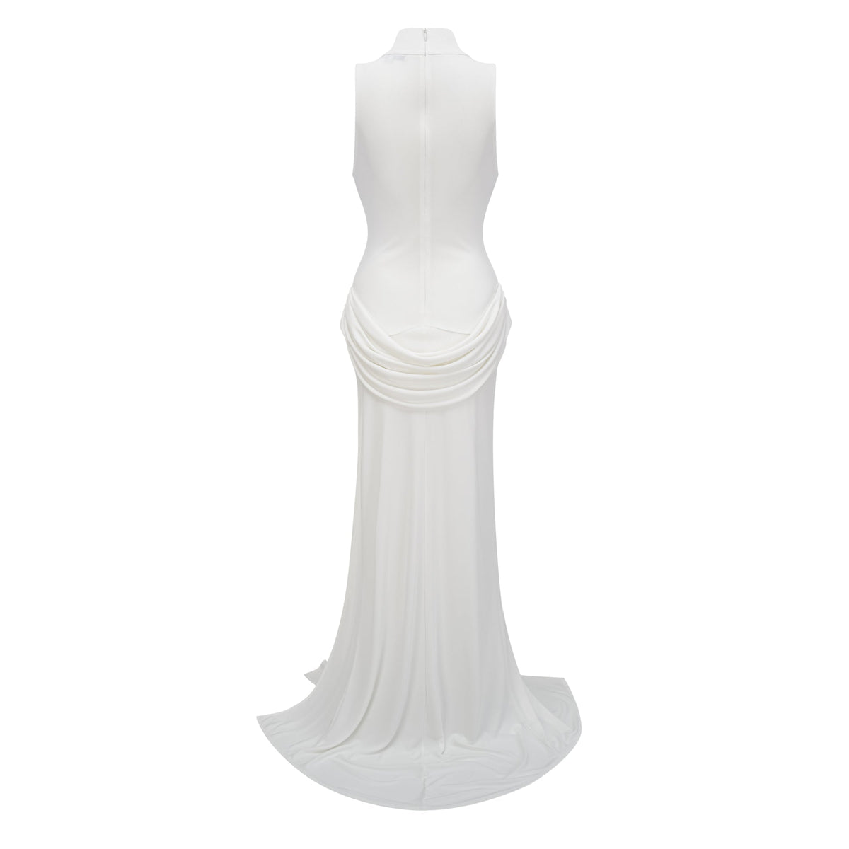 Mystérieuse Drape Detaylı Balıkçı Yaka Maxi Elbise Beyaz
