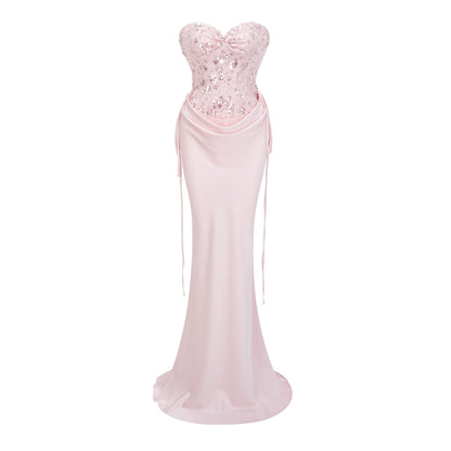 Teodora Korse Detaylı Body ve Saten Etek Takım Pembe