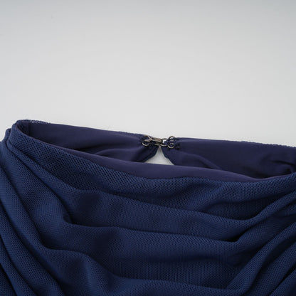Lyra Pile ve Drape Detaylı Maksi Elbise Lacivert