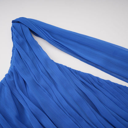 Faustine Pelerin Detaylı Drape Maxi Elbise Mavi