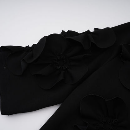 Isidora Fiyonk ve Çiçek Aplikeli Maxi Elbise Siyah