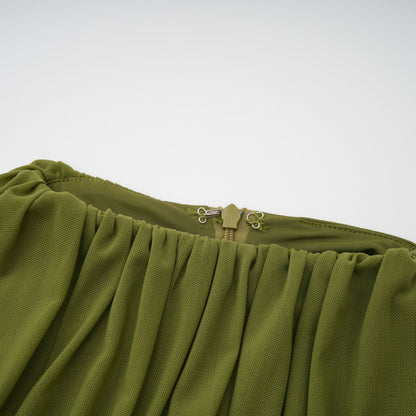 Emilia Asimetrik Kurdele Detaylı Drape Maksi Elbise Yeşil
