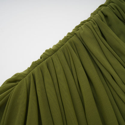 Emilia Asimetrik Kurdele Detaylı Drape Maksi Elbise Yeşil