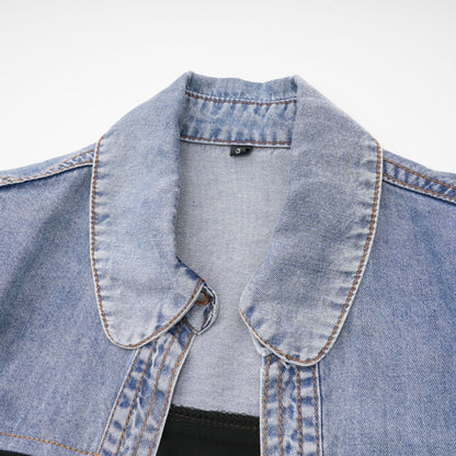 Nala Panel Detaylı Denim Üst ve Etek Takım Mavi Siyah