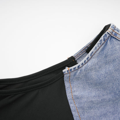 Nala Panelli Denim Üst ve Etek Takım