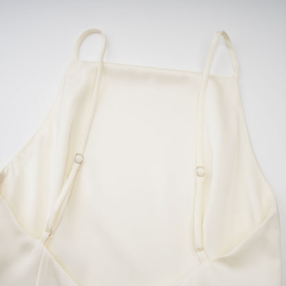 Lyna Fırfırlı ve Şal Detaylı Saten Mini Elbise Beyaz