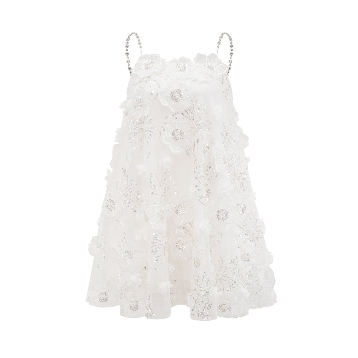 Suzette Çiçek ve Kristal İşlemeli Mini Elbise