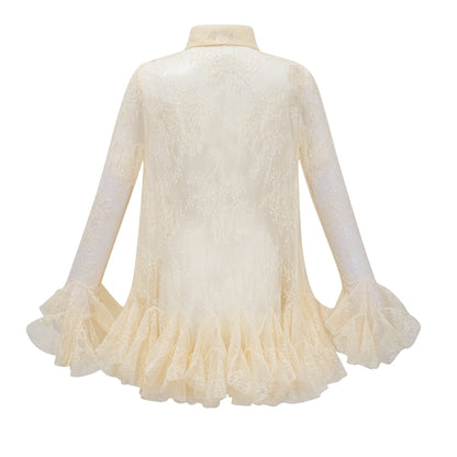 Ingrid Çiçek Desenli Dantel Peplum Bluz Nötr