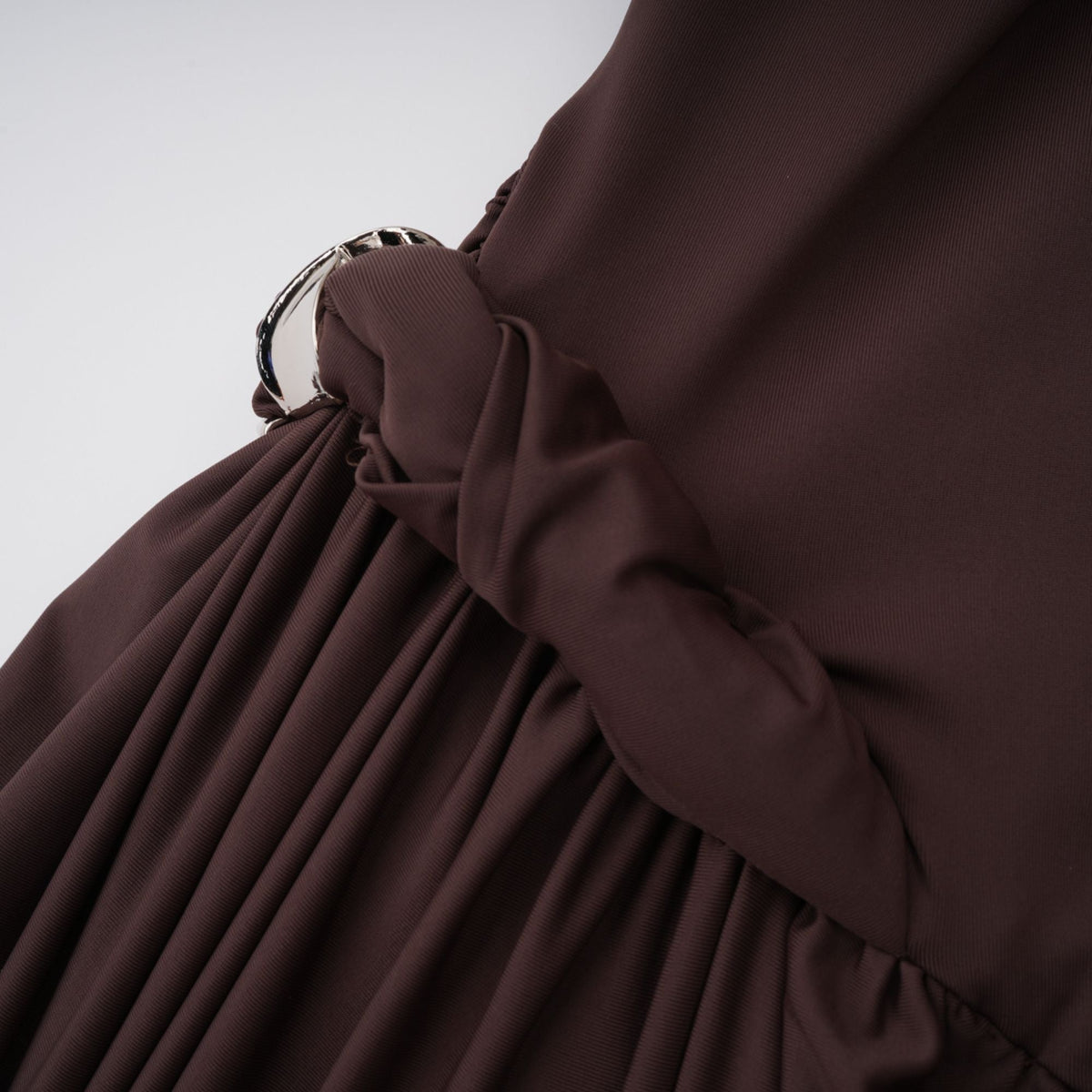 Prune Asimetrik Büzgülü Midi Elbise Kahverengi
