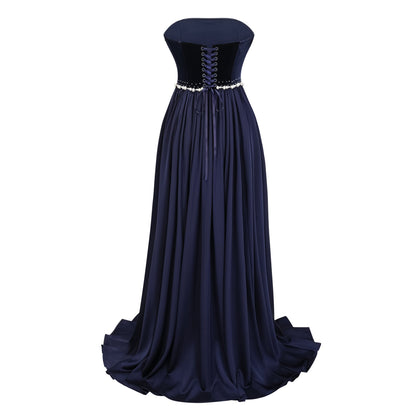 Raffaella İnci Detaylı Maksi Abiye Elbise Safir
