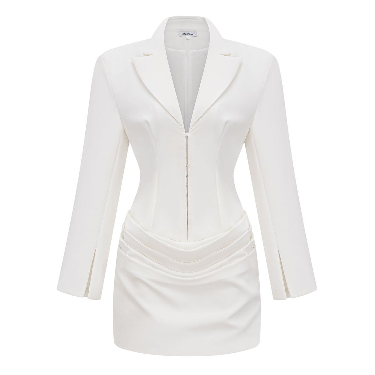 Rosette Büzgülü Blazer Mini Elbise Beyaz