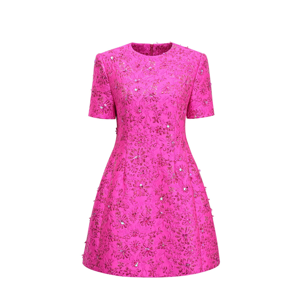Celestia Çiçek Aplikeli Kristal İşlemeli Mini Elbise Pembe