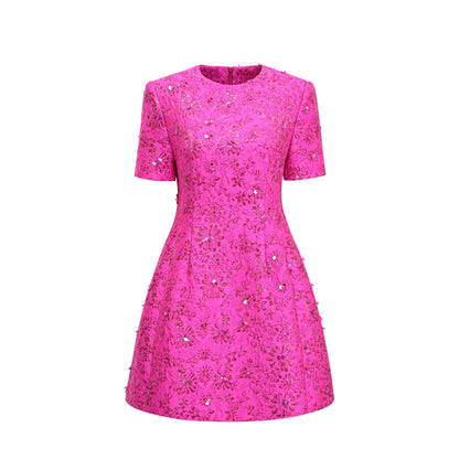 Celestia Çiçek Aplikeli Mini Elbise Pembe
