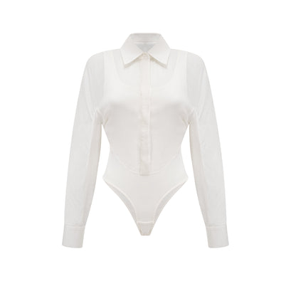 Fleur Balen Detaylı Uzun Kollu Çıtçıtlı Body Beyaz