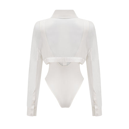 Fleur Balen Detaylı Uzun Kollu Çıtçıtlı Body Beyaz