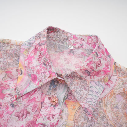 Bridal Desen Baskılı Gömlek ve Etek Takım Pembe