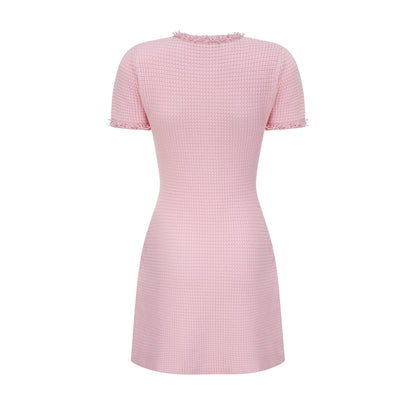 Eugénie Boncuk İşlemeli Triko Mini Elbise Pembe