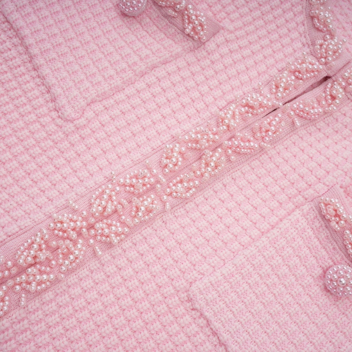 Eugénie Boncuk İşlemeli Triko Mini Elbise Pembe