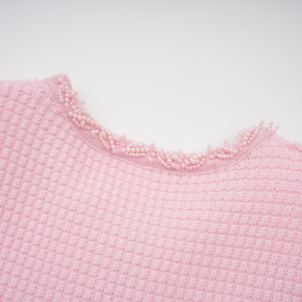 Eugénie Boncuk İşlemeli Triko Mini Elbise Pembe