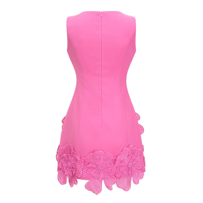 Fleurine Çiçek Aplikeli Mini Elbise Pembe