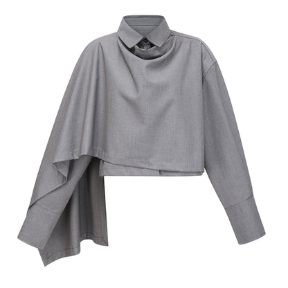 Cynthia Asimetrik Drape Detaylı Gömlek Ve Pantolon Takımı Gri