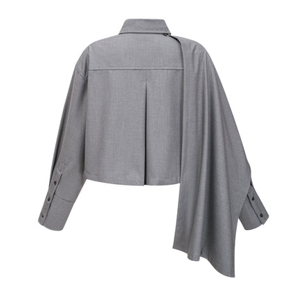 Cynthia Asimetrik Drape Detaylı Gömlek Ve Pantolon Takımı Gri