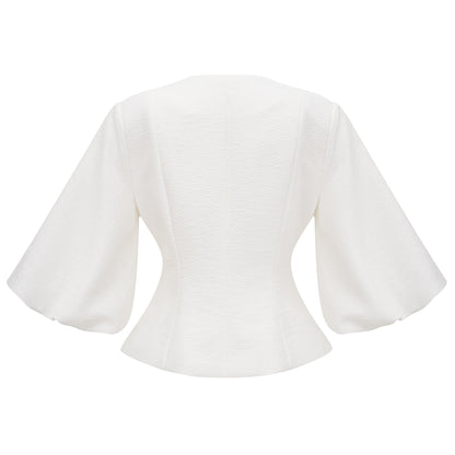 Bérénice Kristal Taş İşlemeli Peplum Ceket Beyaz