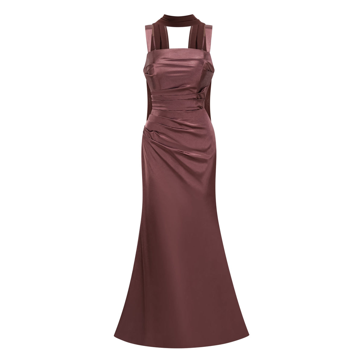 Inmaculada Drape Detaylı Saten Maxi Elbise Kahverengi