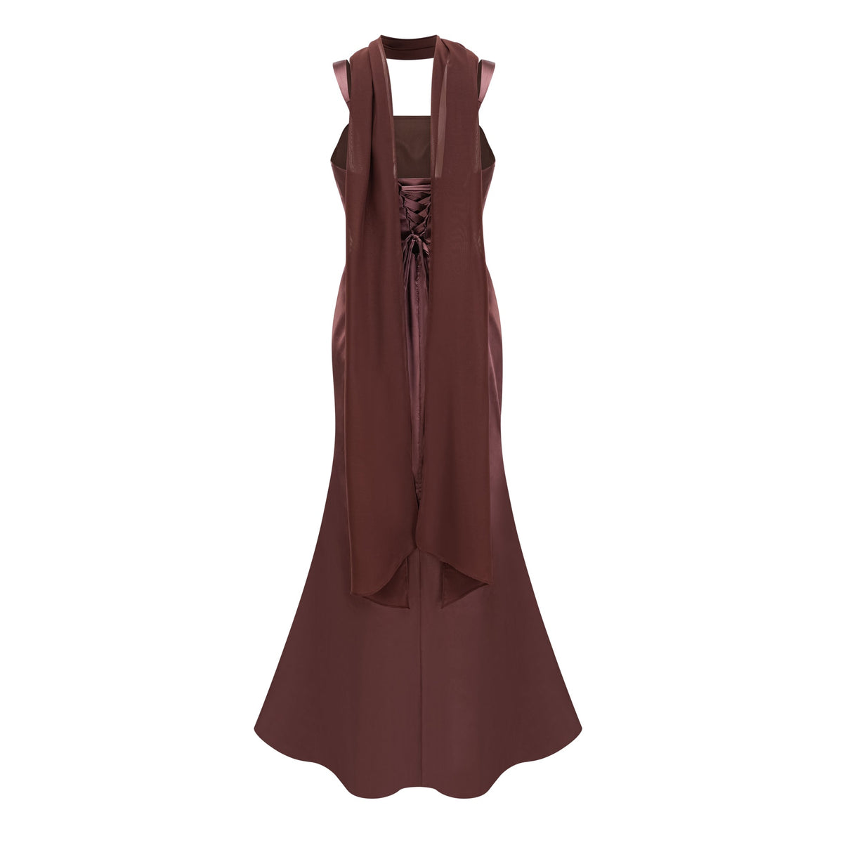 Inmaculada Drape Detaylı Saten Maxi Elbise Kahverengi
