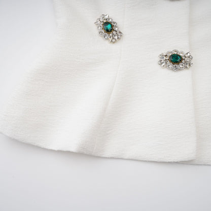 Bérénice Kristal Taş İşlemeli Peplum Ceket Beyaz