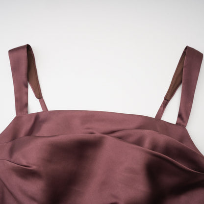 Inmaculada Drape Detaylı Saten Maxi Elbise Kahverengi
