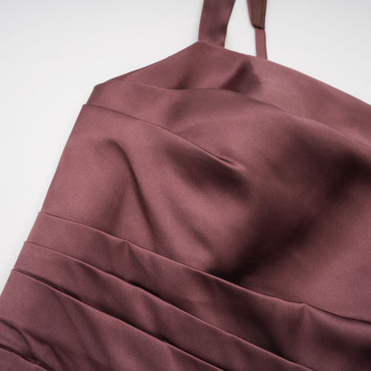 Inmaculada Drape Detaylı Saten Maxi Elbise Kahverengi