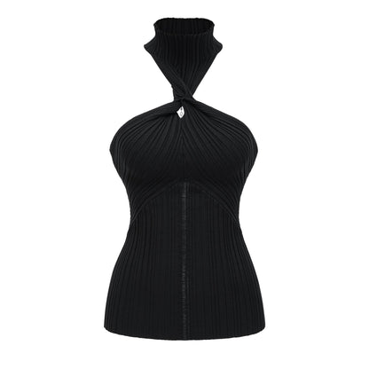 Gabrielle Halter Yaka Triko Üst Siyah