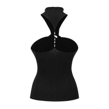 Gabrielle Halter Yaka Triko Üst Siyah
