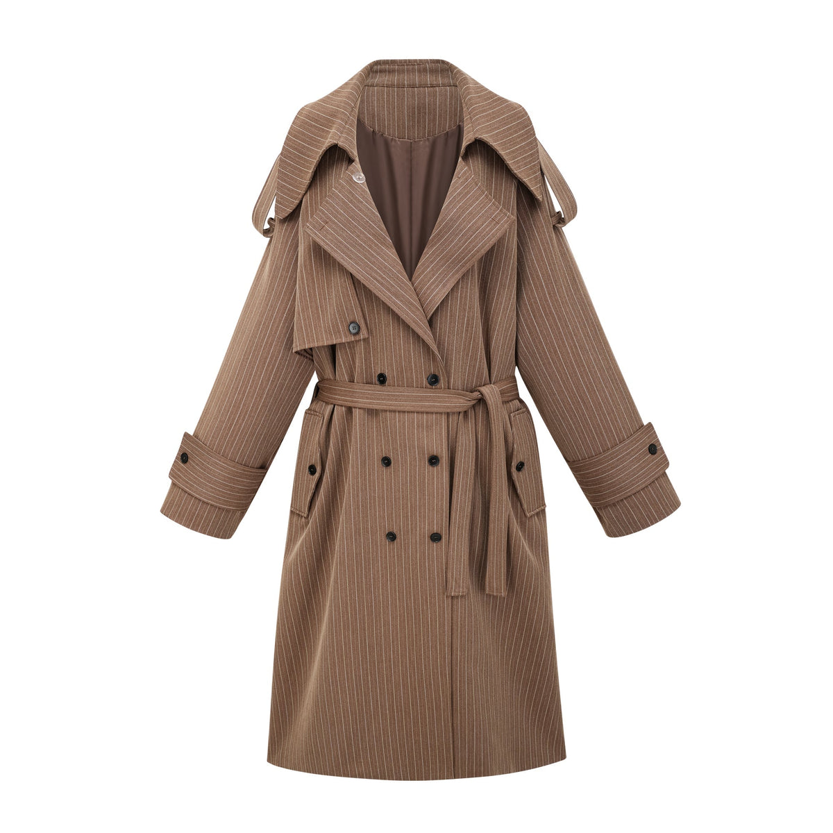 Clémence Çizgili Trençkot Ve Pantolon Takımı Kahverengi