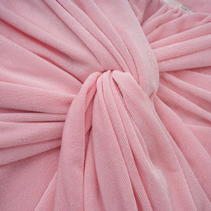 Moderne Şal Panel Büzgülü Maksi Elbise Pembe