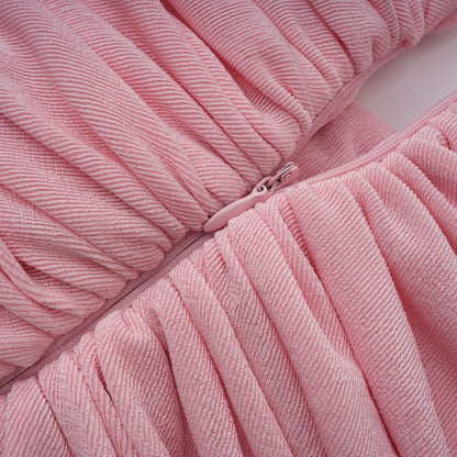 Moderne Şal Panel Büzgülü Maksi Elbise Pembe