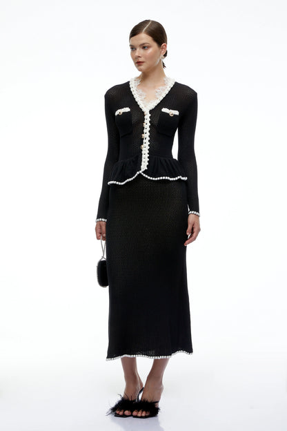 Deborah Peplum Triko Bluz ve Etek Takım Siyah