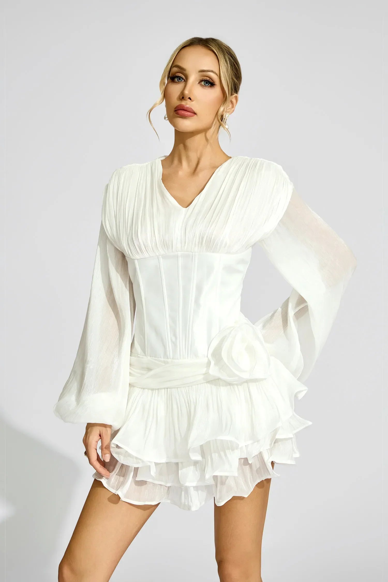 Christy Beyaz Korsaj Mini Elbise