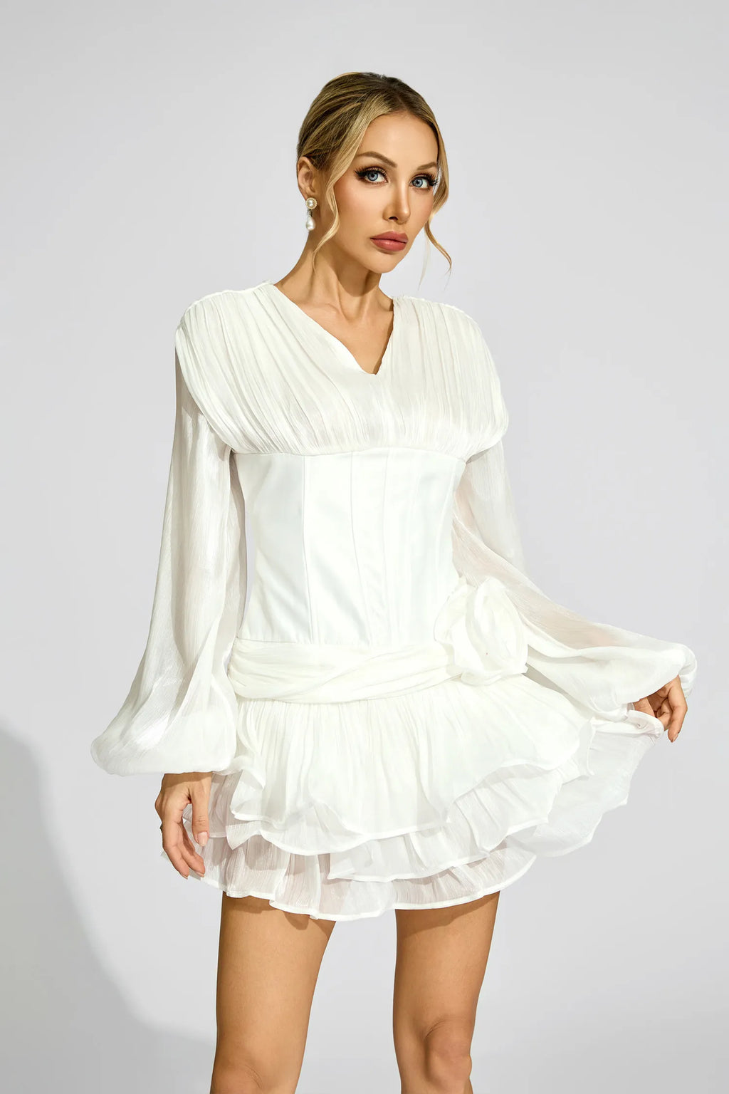 Christy Beyaz Korsaj Mini Elbise