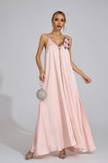 Kamelya Pembe Saten Maxi Elbise