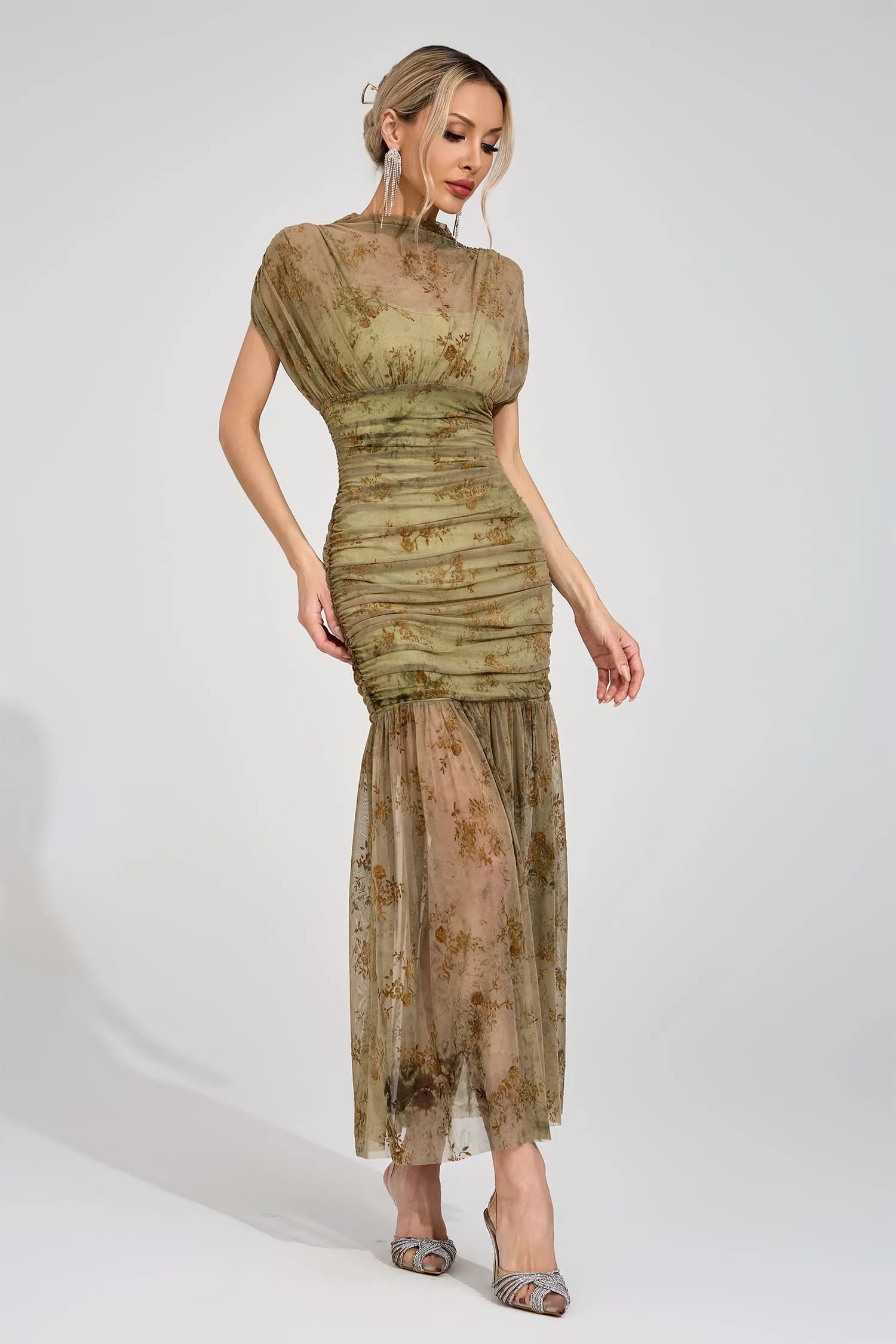 Beatrice Green Bodycon Maxi Elbise