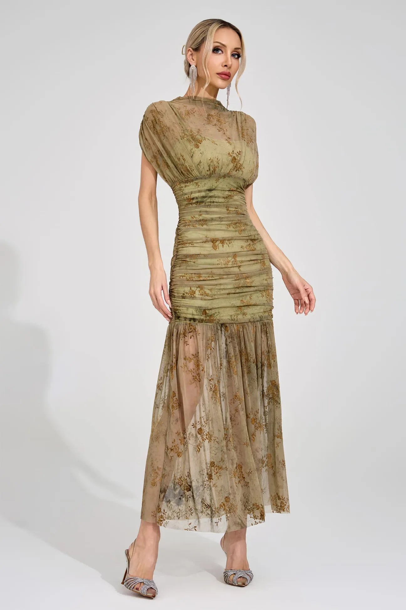 Beatrice Green Bodycon Maxi Elbise