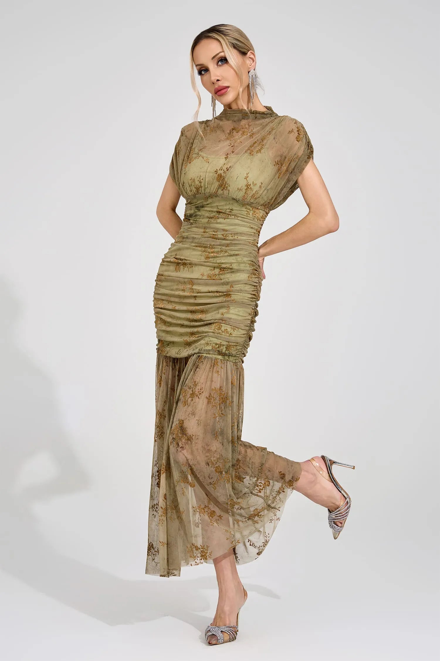 Beatrice Green Bodycon Maxi Elbise