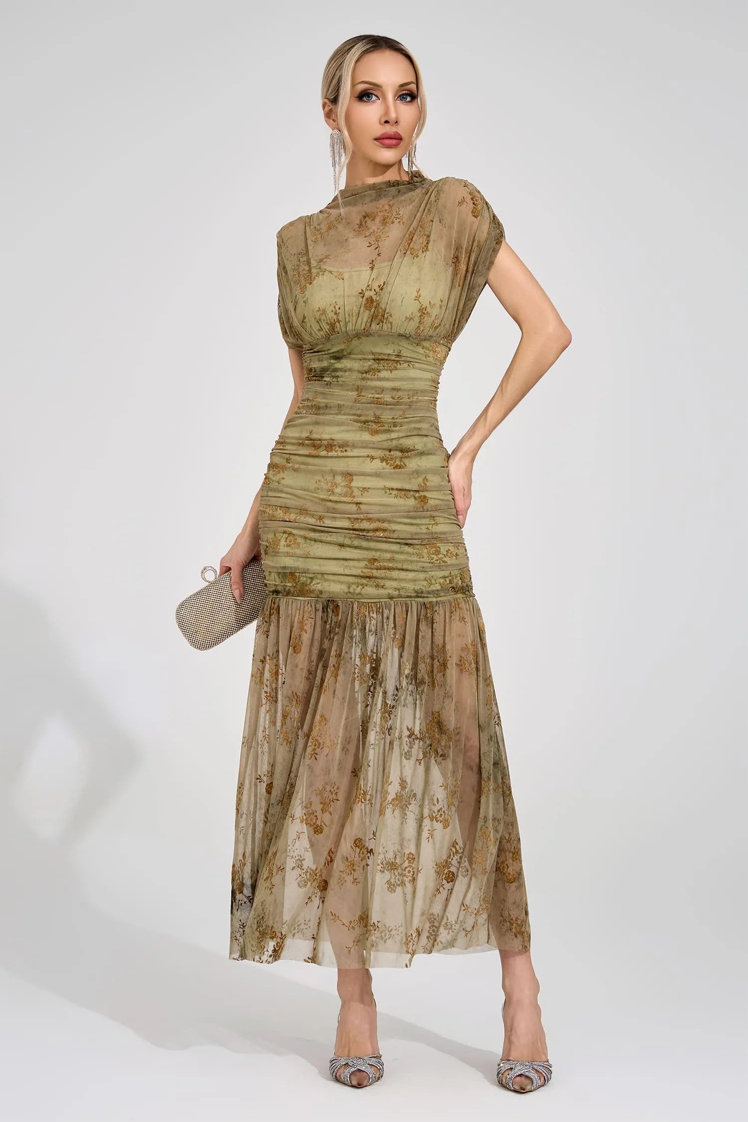 Beatrice Green Bodycon Maxi Elbise