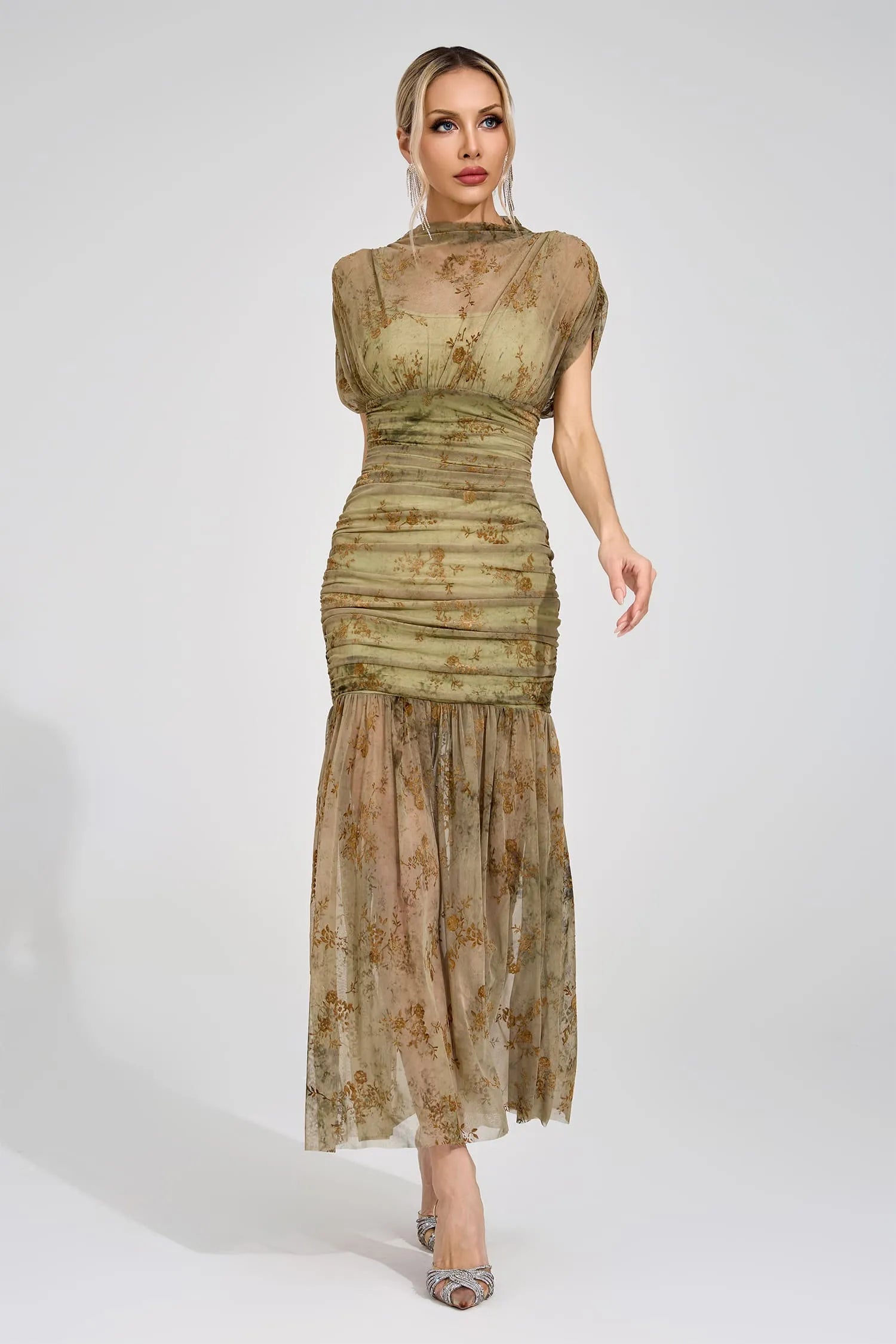Beatrice Green Bodycon Maxi Elbise