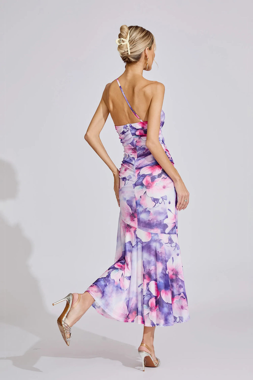 Tehani Mor Off-Shoulder Maxi Elbise