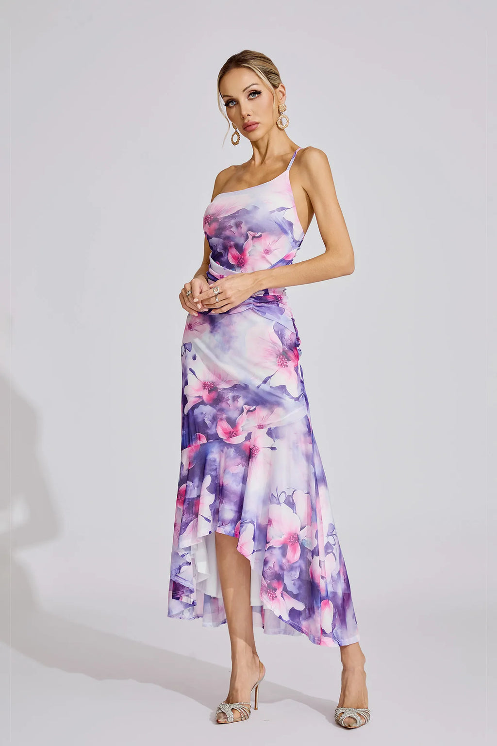 Tehani Mor Off-Shoulder Maxi Elbise