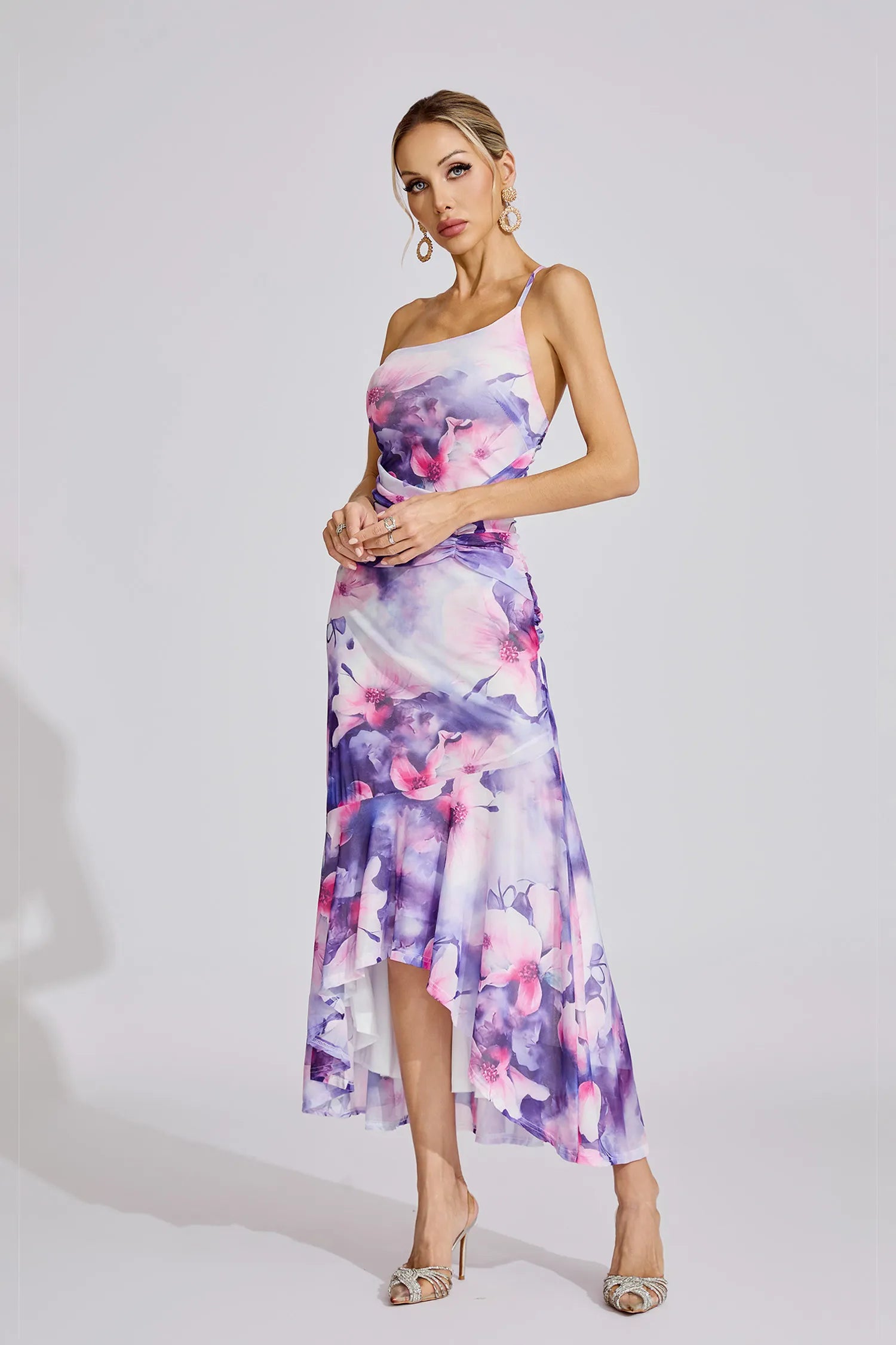 Tehani Mor Off-Shoulder Maxi Elbise
