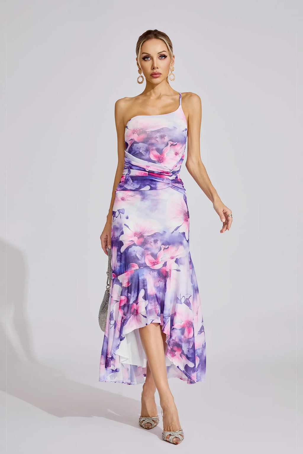 Tehani Mor Off-Shoulder Maxi Elbise